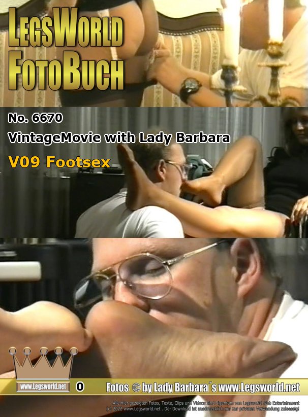 Ebook: 6670 - VintageMovie with Lady Barbara
V09 Footsex
Here you can see another 45-minute video from the Vintage series: V09 Foot Sex. This video was rescanned from the old VHS tape and is available in streaming.<br>It shows how I get ready for the nylon slave Bernd from Koblenz while he chooses nylons for me. Then I give the wanking member my nylon soles to rub his dick on it. Bernd fucks my nylon-feet, he worships them and gets footjobs with different nylons. At the end there is the vintage sampler attached.