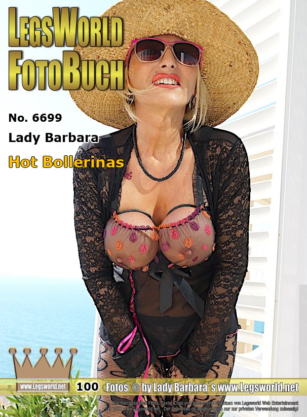 Ebook: 6699 - Lady Barbara
Hot Bollerinas
Here are my first pictures from Spain this month. I pose on the balcony with lace leggings, a transparent top and plain ballerinas (in contrast to my hot, rubberized Bollerinas) so that everyone on the street can see me. With a summer hat and sunglasses, of course, then at least nobody will recognize me. My big boobs well out of the lace top because of the rubber fixation.