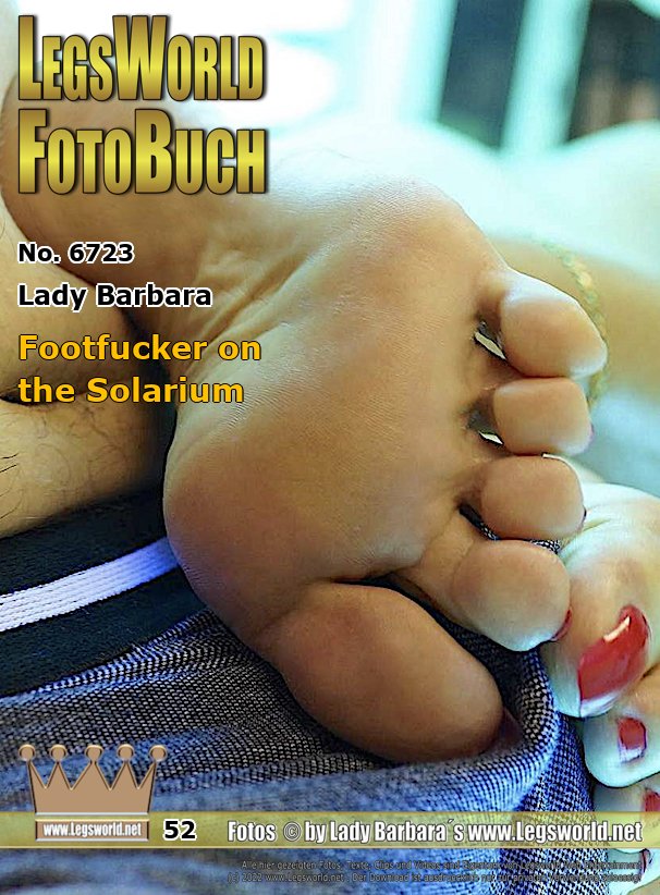 Ebook: 6723 - Lady Barbara
Footfucker on the Solarium
Boy George from Amsterdam visited me at home last weekend and wanted to fuck my feet while Im lying naked on the sunbed. Again and again I took his bulge in the tight panties between my toes until he finally squirted a really thick load of cum on my feet. If you can jerk more sperm on my feet, you can get a date for free.