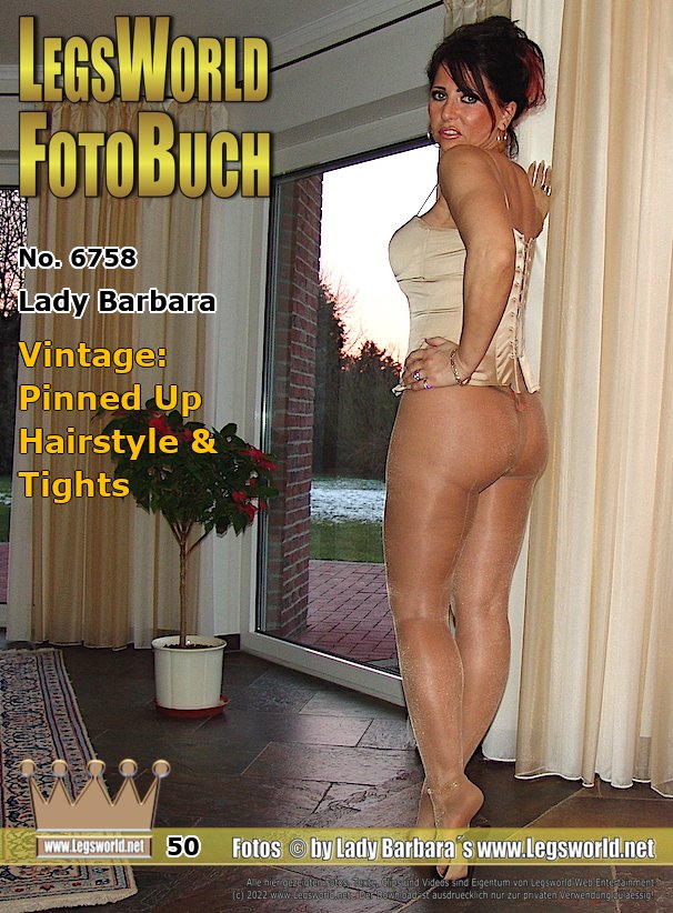 Ebook: 6758 - Lady Barbara
Vintage: Pinned-Up Hairstyle & Tights
In this vintage series, Im wearing delicate lace panties under my sheer beige pantyhose and a beige corsage and brown leather mules with 15 cm high heels. Dressed like this, Im waiting with my updo hairstyle for member Werner from Leverkusen, who loves to smell the thick pantyhose asses of slim sexy Ladies.