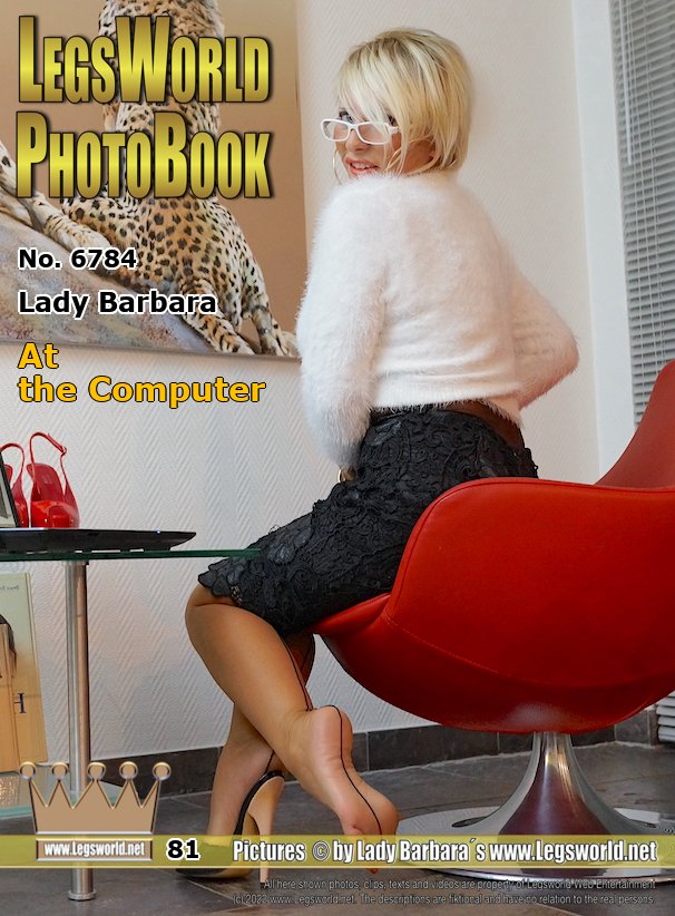 Ebook: 6784 - Lady Barbara
At the Computer
Here you can see me sitting at my notebook on Sunday mornings with bound boobs in a transparent, sexy lace skirt and high-heeled mules. I just made an appointment with a member for toe sniffing. And he wants me exactly in these ultra-sheer Alberts Barefoot-Nylons. At the end there is a view for you on the soles of my feet in these stockings. Would you like to smell it too?