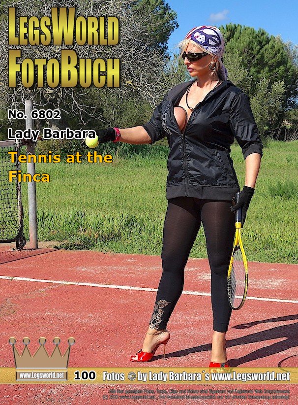 Ebook: 6802 - Lady Barbara
Tennis at the Finca
This is what it looks like when I play tennis on the finca in Mallorca. I dont need any special tennis clothes as you can see. Tight, sexy leggings and high-heeled mules on my bare feet are enough for me. And when my boobs are tied tightly with rubber rings, they wobble less than with a sports bra. Maybe you want to play against me? Naked?