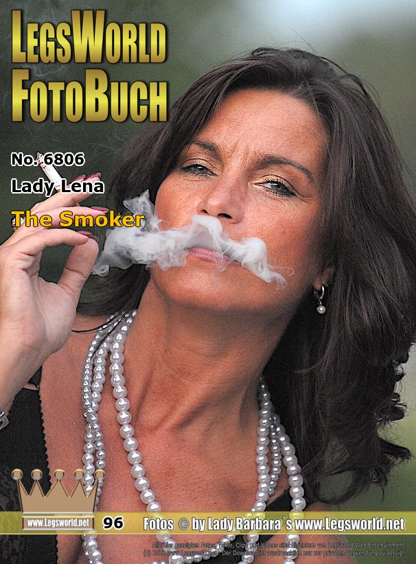 Ebook: 6806 - Lady Lena
The Smoker
It is well known that Lady Lena likes to smoke and to smoke a lot. In black lingerie from the 50s with pearl necklaces around her neck, black sheer seamed nylons and high-heeled black pumps on her feet, the Lady is posing here in front of her dream car: a white Porsche Panamera. In beautiful close-ups, she pulls her black panties aside and shows her always wet, shaved milf vagina. Before you lick her, let Lena blow the bitter cigarette smoke into your face.