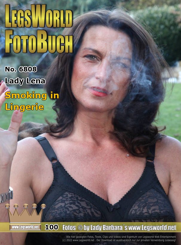 Ebook: 6808 - Lady Lena
Smoking in Lingerie
Lady Lena from Essen had already taken off her costume and was only wearing black underwear from the 50s. She quickly threw on a fur coat because it was a bit chilly in the garden this early evening and the Lady had to have a smoke first. While she was busy with her cigarette, she put her nylon feet on the table and showed us her foot soles, which had been in tight pumps all long office day and were quite sweaty.