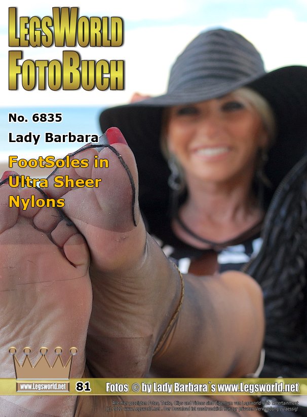 Ebook: 6835 - Lady Barbara
FootSoles in Ultra Sheer Nylons
Today I show you the soles of my feet in sheer stockings in an elegant outfit on the terrace. I prefer to show my feet in ultra sheer nylon stockings, even if its a bit stormy like today. But the foot sweat stays in the nylon. Because when the photographer sniffed my soles after the shoot, he had a hard prick right away and I had to get on the couch with him.