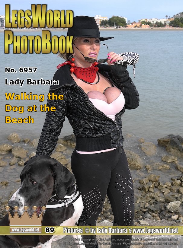 Ebook: 6957 - Lady Barbara
Walking the Dog at the Beach
Here I show you some private photos from Spain. Today you can see how I usually walk the dog. Leggins and boots underneath and a short jacket on top. Most of the time I dont wear a bra under the top, like here, just my tight rubber bands. When walking the dog or when shopping. But in last case I usually dont have my jacket as open as here.