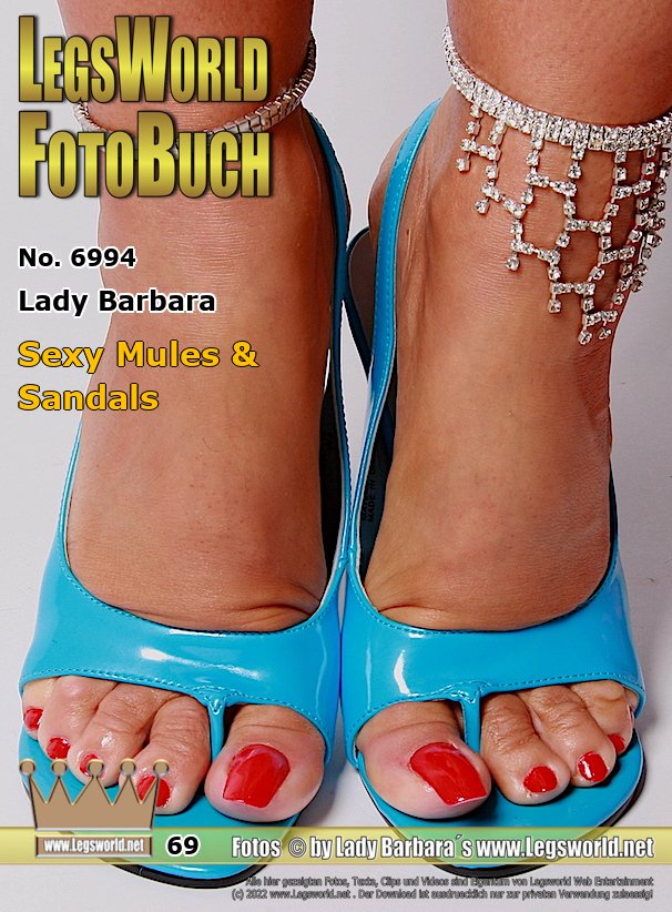 Ebook: 6994 - Lady Barbara
Sexy Mules & Sandals
Today I have something for the friends of open shoes in which I can present my toes perfectly. I show you close-ups of my feet in different, great sandals and mules with foot jewellery. Of course I always have bright red nail polish on my toes and my nails are long on the big toes as always and as you like it.