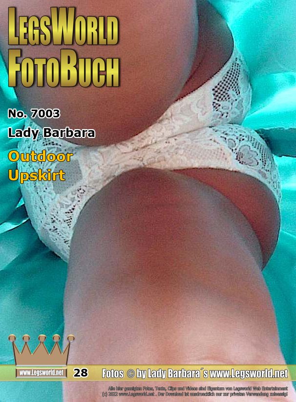 Ebook: 7003 - Lady Barbara
Outdoor Upskirt
This is what happens when photographers go diving. Good old Member Ebby from Saarlouis really wanted to see what I normally wear underneath my skirts or dresses. So my photographer lay down on the floor and checked for you. Since it wasn