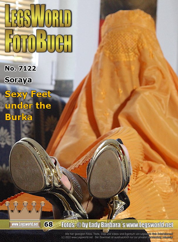 Ebook: 7122 - Soraya
Sexy Feet under the Burka
Today I will show you something mysterious. Sexy Soraya paints her fingernails under an Afghan burqa. The "Arab" wears glittering platform mules on her bare feet. The only thing she can use to tease men under her burqa are her bare feet with the long, black lacquered toenails that keep sticking out from under the fabric and make men crazy.