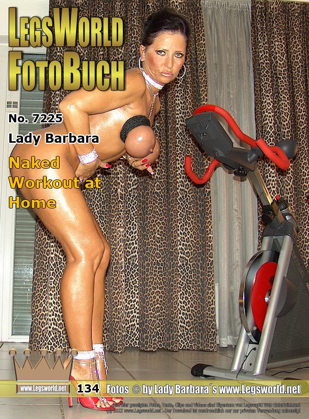 Ebook: 7225 - Lady Barbara
Naked Workout at Home
Today there is something for friends of high-heeled women who love to be naked, only with glitter jewelry: Today I present myself as an oiled exhibit on my SpinBike, so that you can see what kind of dress I wear when I keep my body fit at home. I usually train stark naked in 15cm high heels. Of course, red polished nails are always mandatory and I usually wear some jewelry with them ... that
