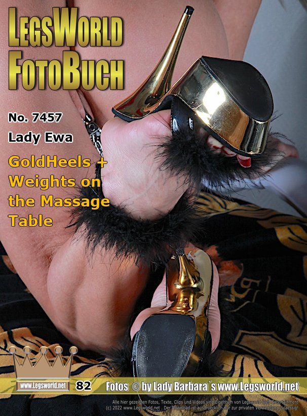 Ebook: 7457 - Lady Ewa
GoldHeels + Weights on the Massage Table
Some people like it when our labia are pulled far out of the vagina with heavy weights and we present ourselves naked with our buttocks sticking out. Today, pensioner Egon paid Lady Ewa to pose stark naked with fluffy mules on the treatment bench. With her boobs tied tightly, she clamps heavy weights to her labia and pulls them really far out of her pussy. You can also clearly see the wide, wrinkled soles of her feet, which protrude far beyond the soles of the shoes on the right and left.