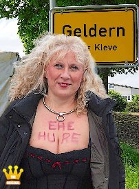 Lady Heike : The big busty housewife can be seen on many parking lots near Duesseldorf with old and fat strangers. There she likes to be fucked by the men, gives them blowjobs and licks their assholes clean. Heike ist 1,70 mtr tall, 65 kgs and has shoesize 38. The main attraction are Heikes phantastic big 80-E saggy titts and her blonde flowing mane.
